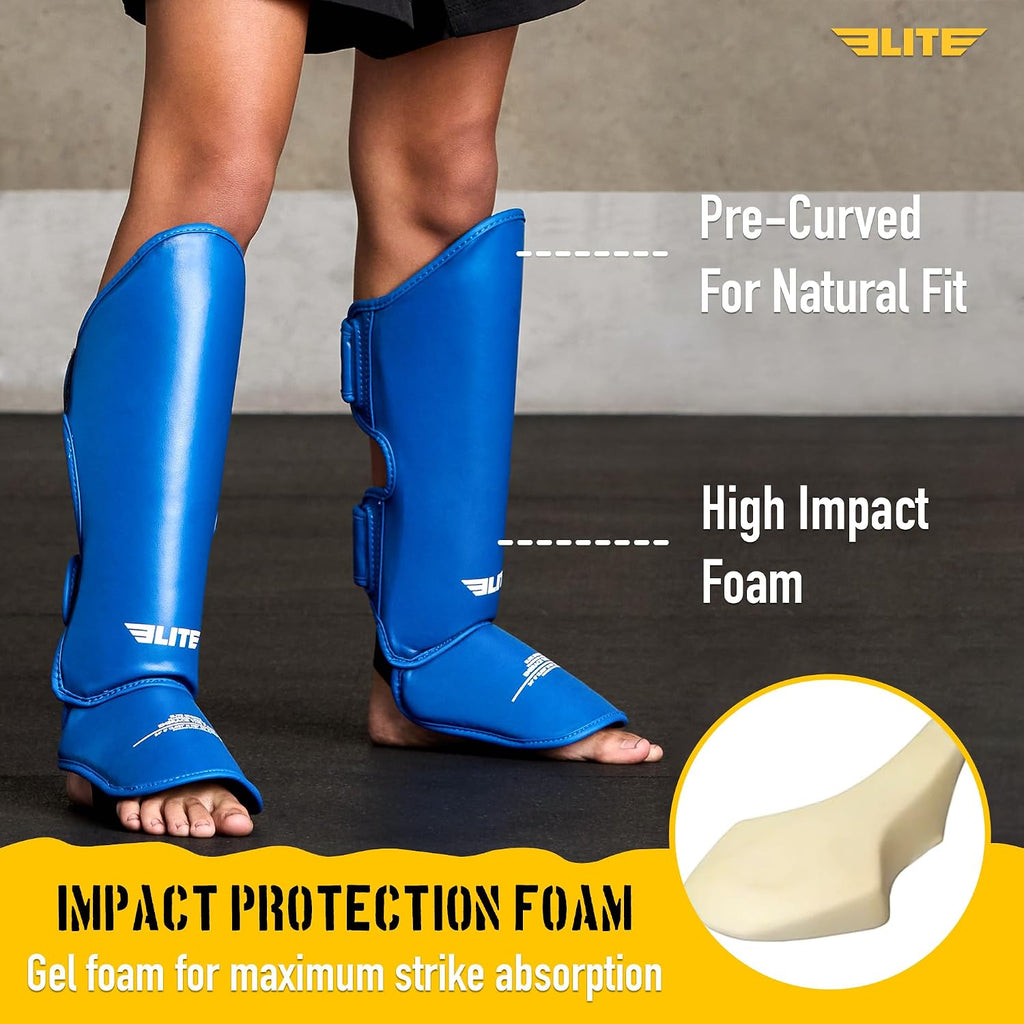 Muay Thai MMA Kickboxing Boys and Girls Shin Guards for Age 4 to 14 Years, Instep Guard Sparring Protective Leg Shin