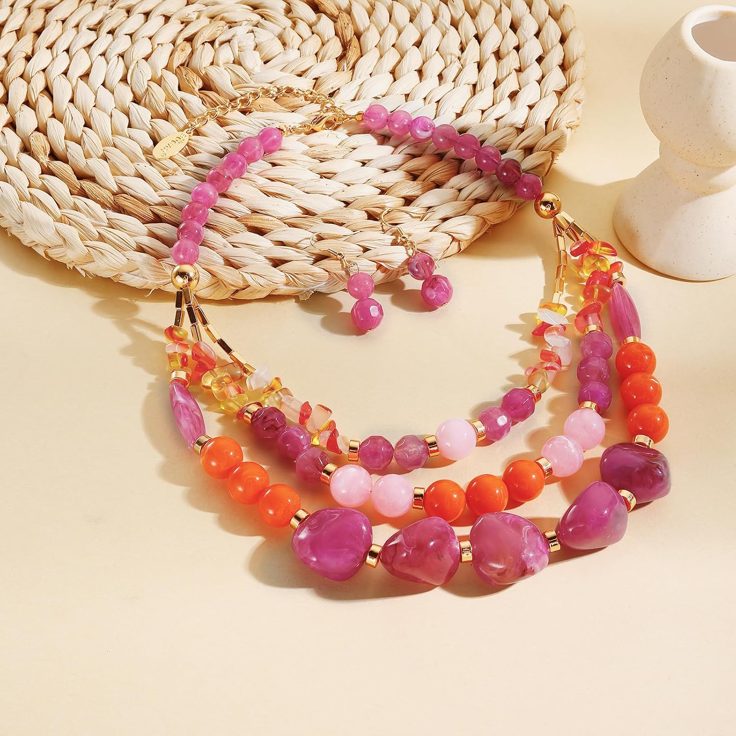 3 Layer Statement Chunky Beaded Necklace Fashion Costume Jewelry Set for Women Gifts (NK-10788)