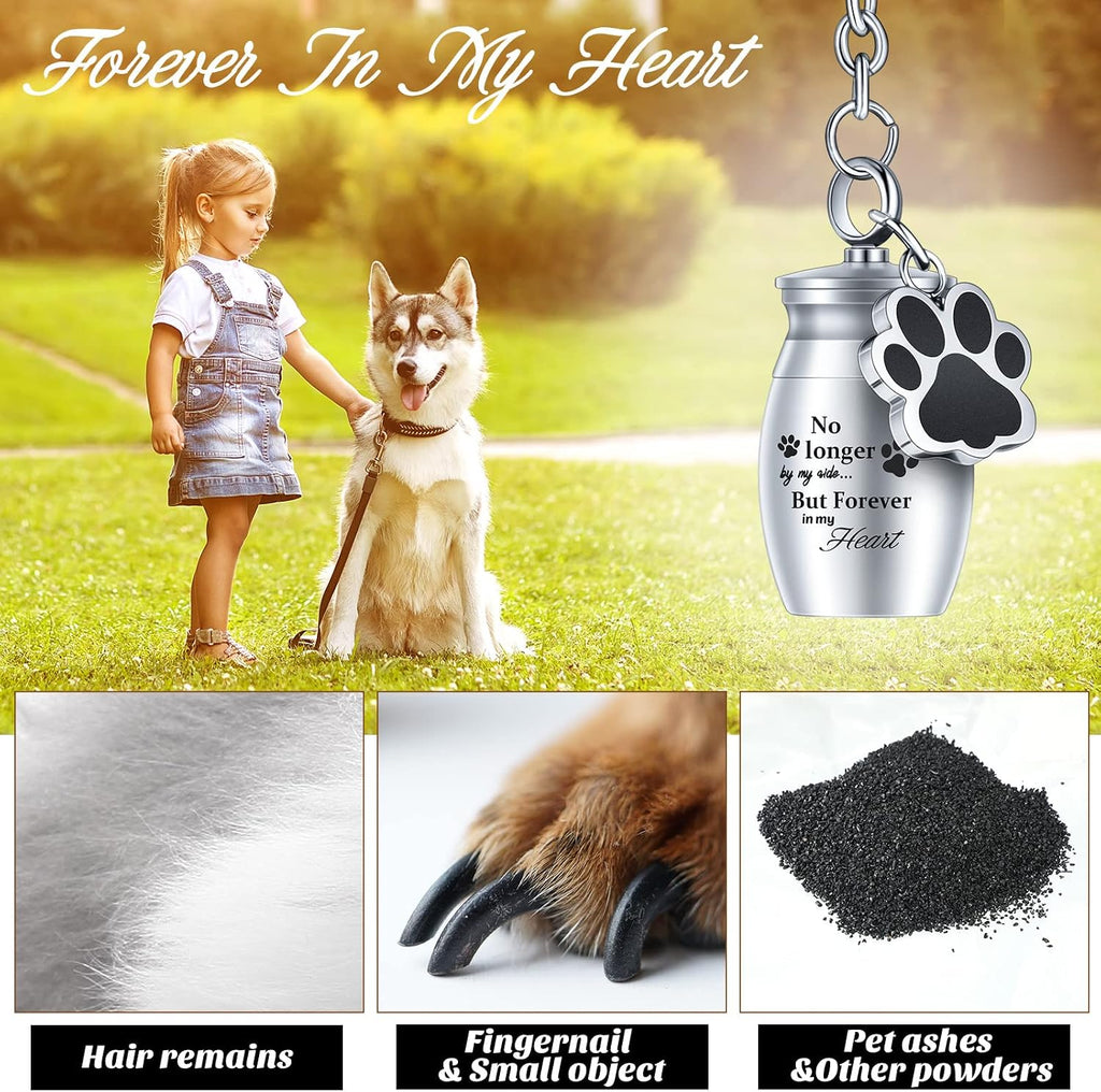 2 Pcs Pet Urn Keychain for Ashes Dog Cat Paw Print