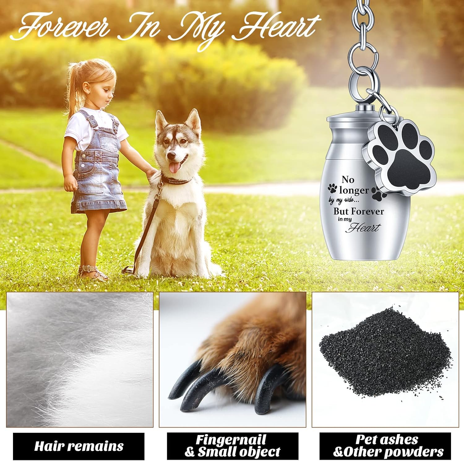 2 Pcs Pet Urn Keychain for Ashes Dog Cat Paw Print