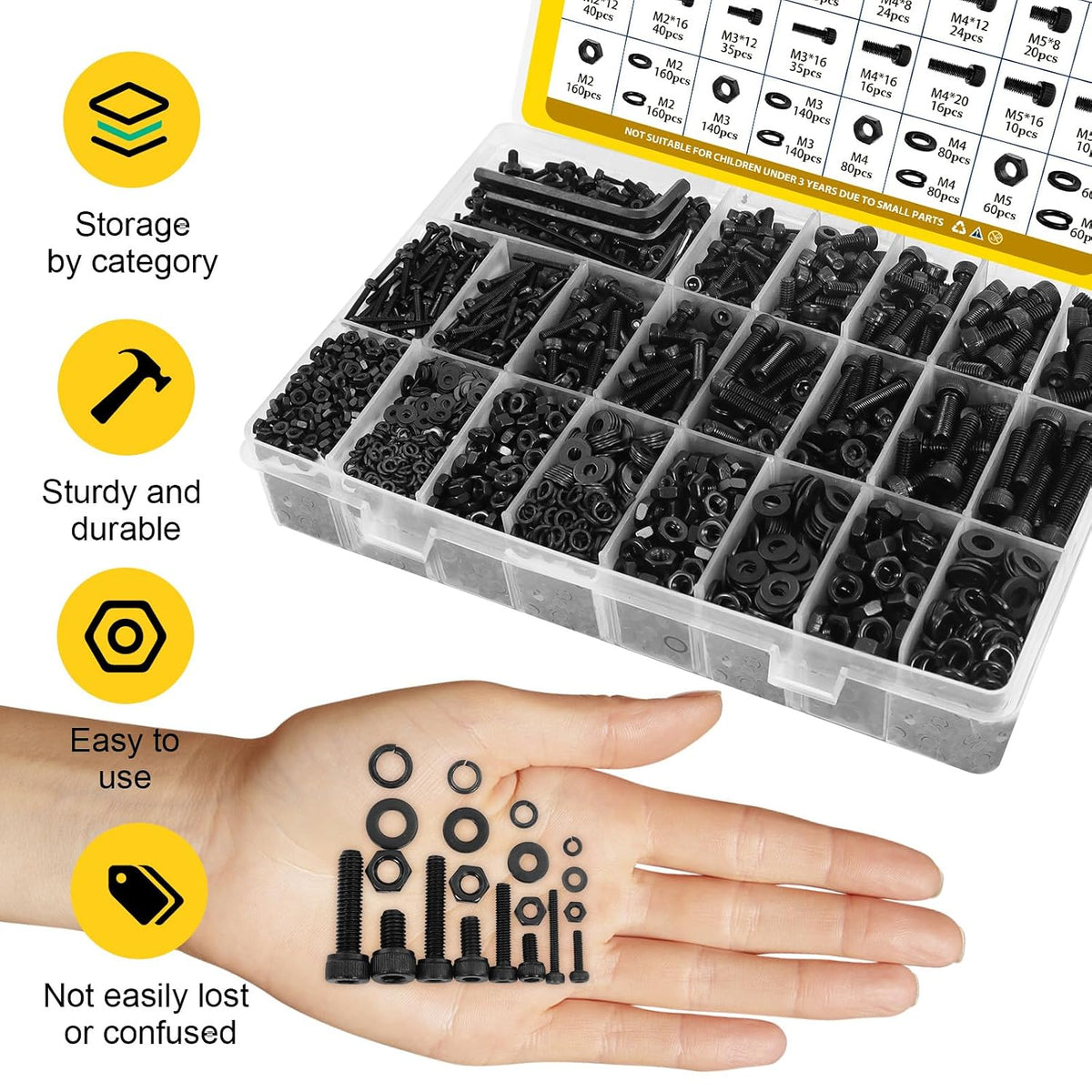 1760PCS M2 M3 M4 M5 Metric Hex Socket Head Screws Assortment Kit