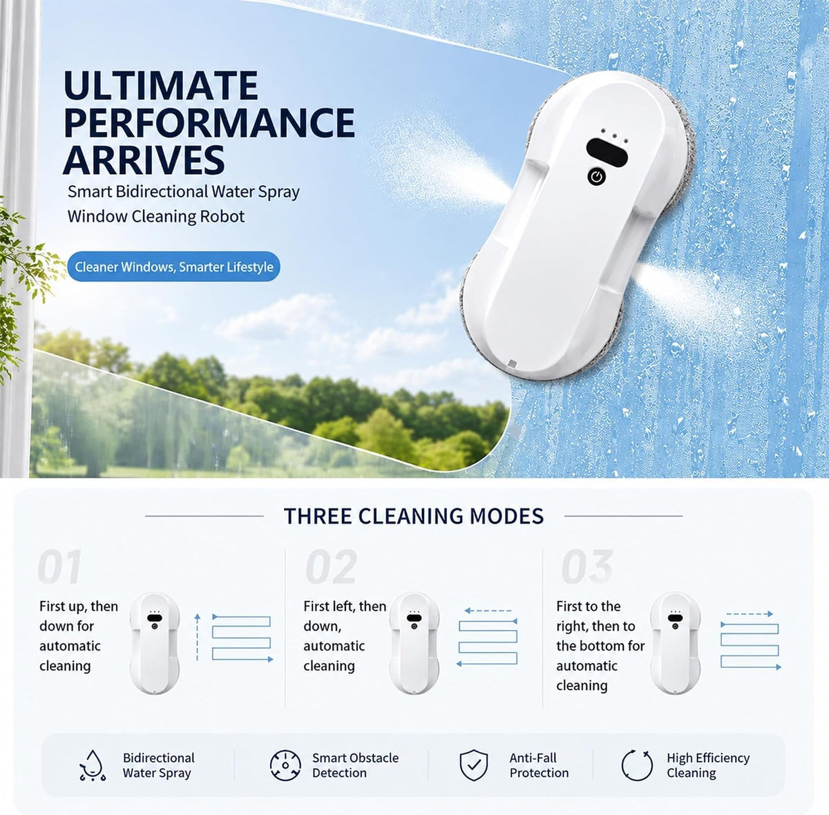 Window Cleaning Robot, 2026 Upgraded Robot Window Cleaner with 2700-3300Pa Variable Suction, Dual-Side Spray & Edge
