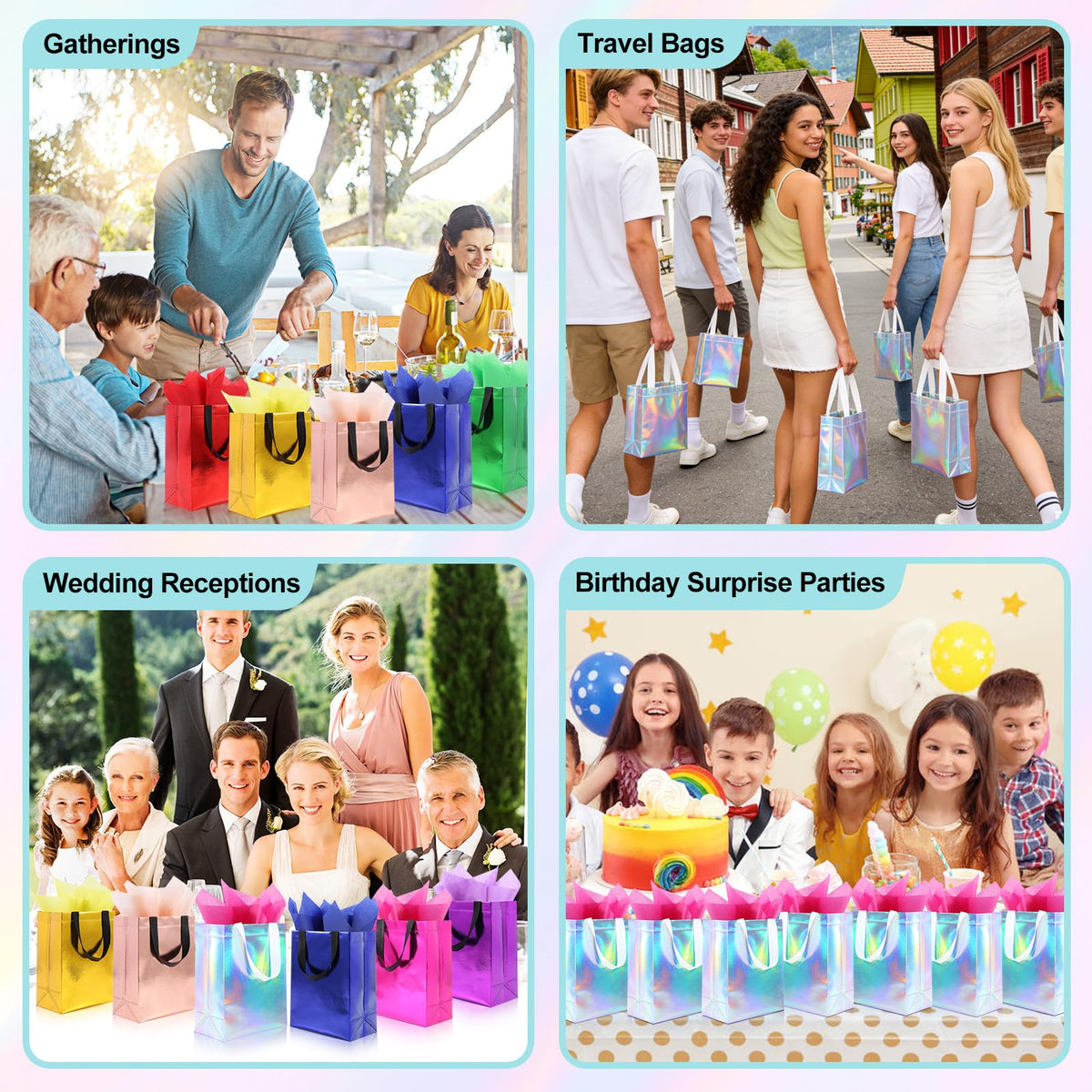 24 Pack Reusable Gift Bags with Handles & 48 Tissue Papers