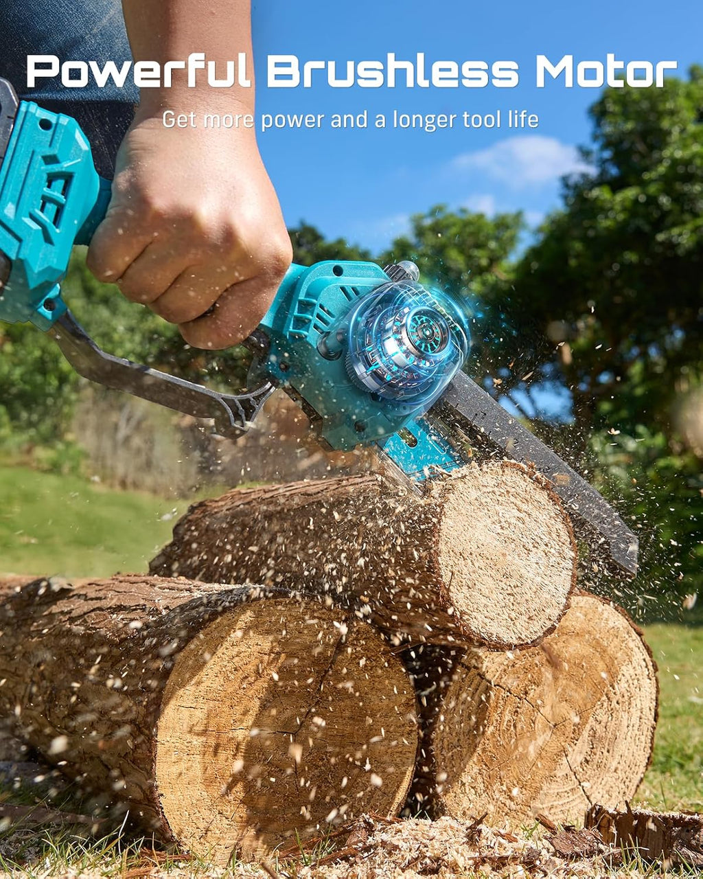 2-in-1 Electric Pole Saws for Tree Trimming, Brushless Motor | 2 x 4000mAh Batteries,Hand Held Mini Chainsaw Cordless