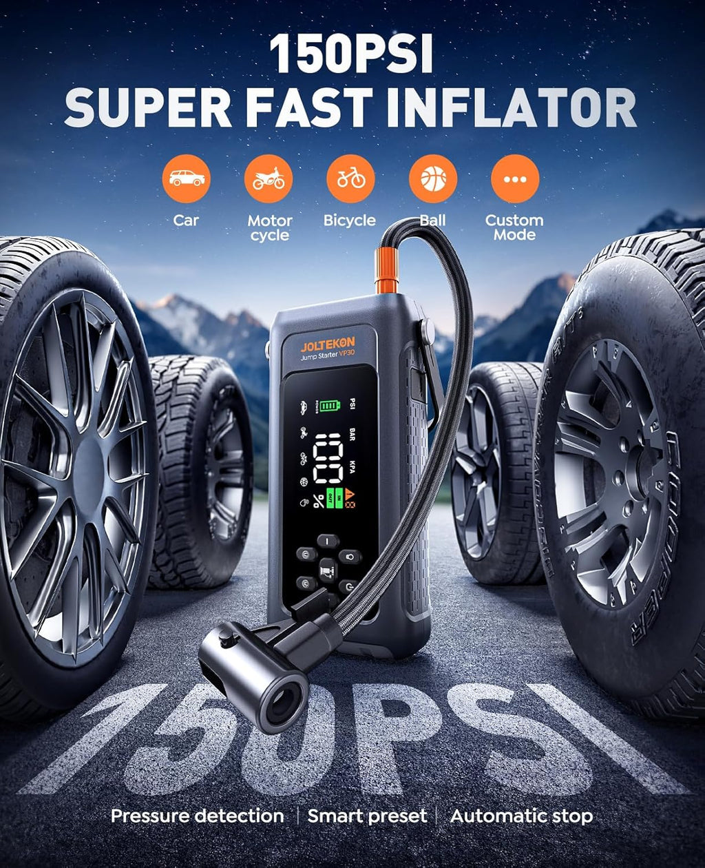 Car Battery Jump Starter with Air Compressor 4500A 150PSI, Car Jumper Starter Portable (9L Gas/8L Diesel), Jump Box