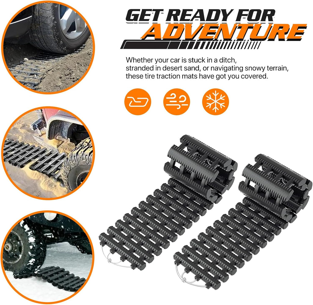 2 Pack Tire Traction Mats for Snow Portable Recovery Tracks for Vehicle in Mud, Snow, Ice, and Sand, 32" Coilable