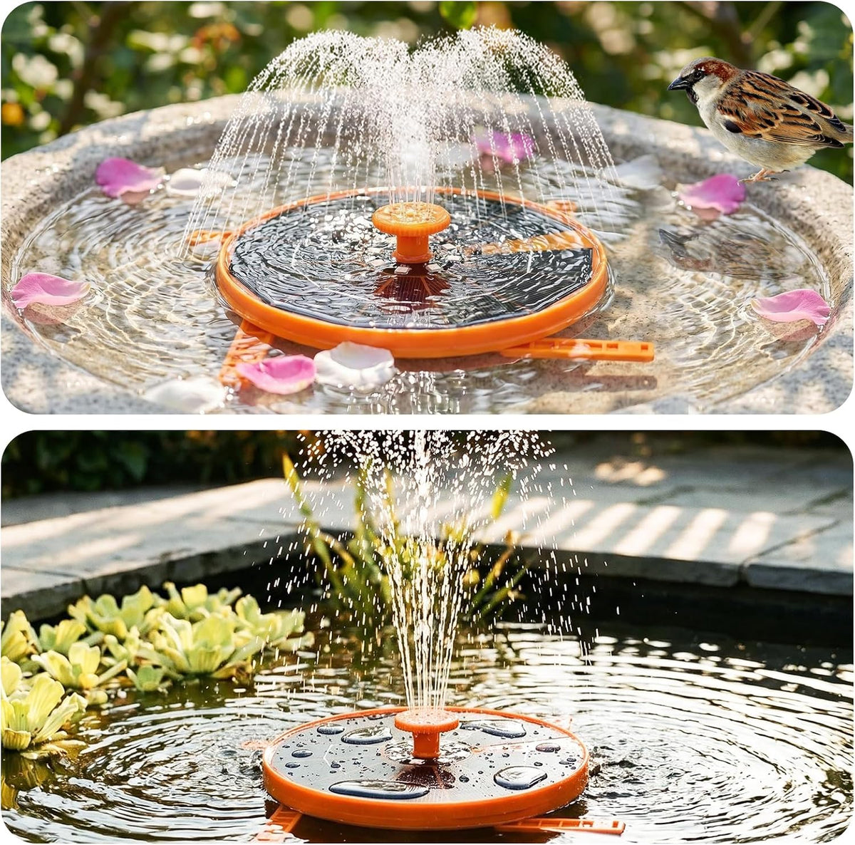 Solar-powered fountain, floating solar fountain pump, suitable for bird baths, gardens, ponds, swimming pools, and