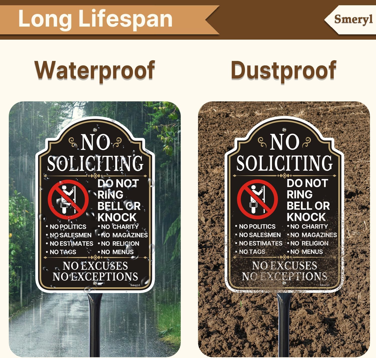 No Soliciting Do Not Ring Bell Or Knock Sign with 34.6" Stake | 12" x 8" No Soliciting Sign for House, Rust-Free