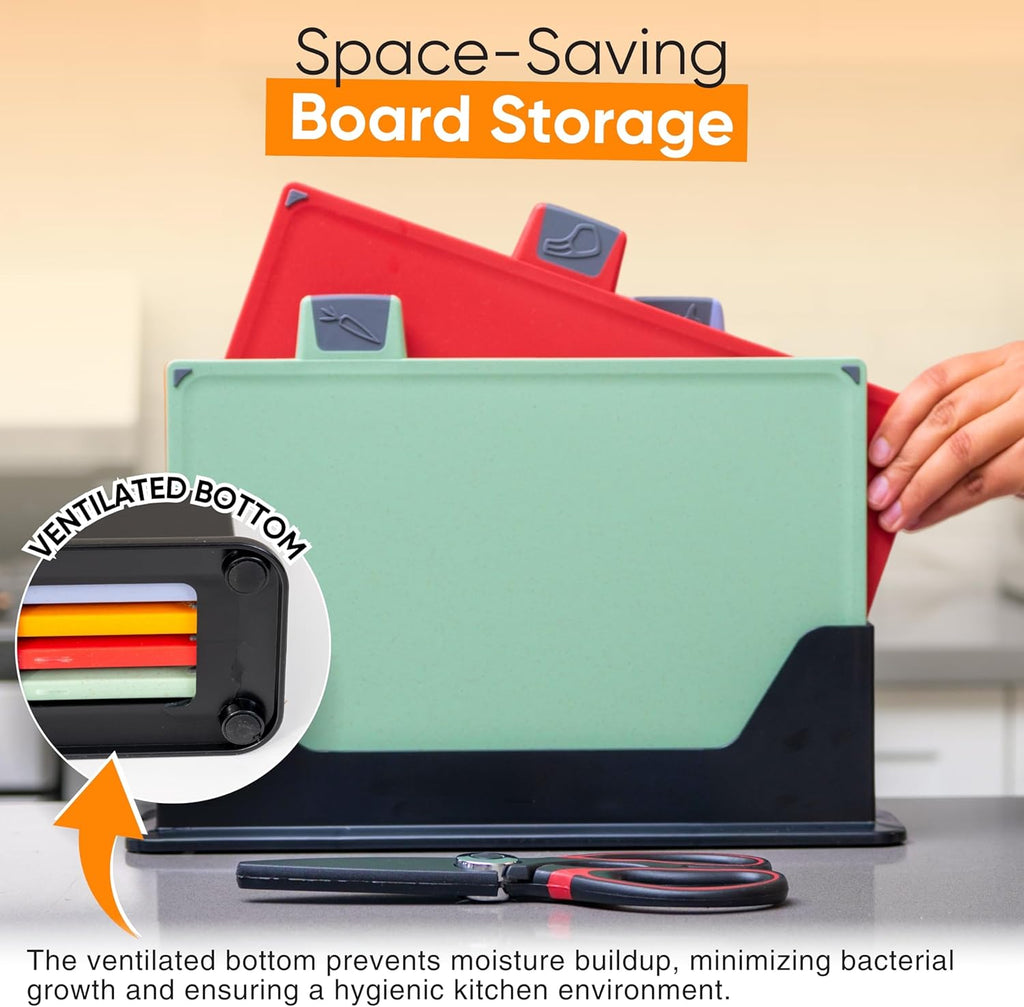 4-Piece Non-Toxic Cutting Board Set with Premium Scissors – BPA-Free Plastic and Rubber Chopping Boards for Kitchen