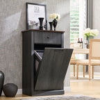 Tilt-Out Trash Can Cabinet, Fluted Laundry Hamper Cabinet, Dark Gray