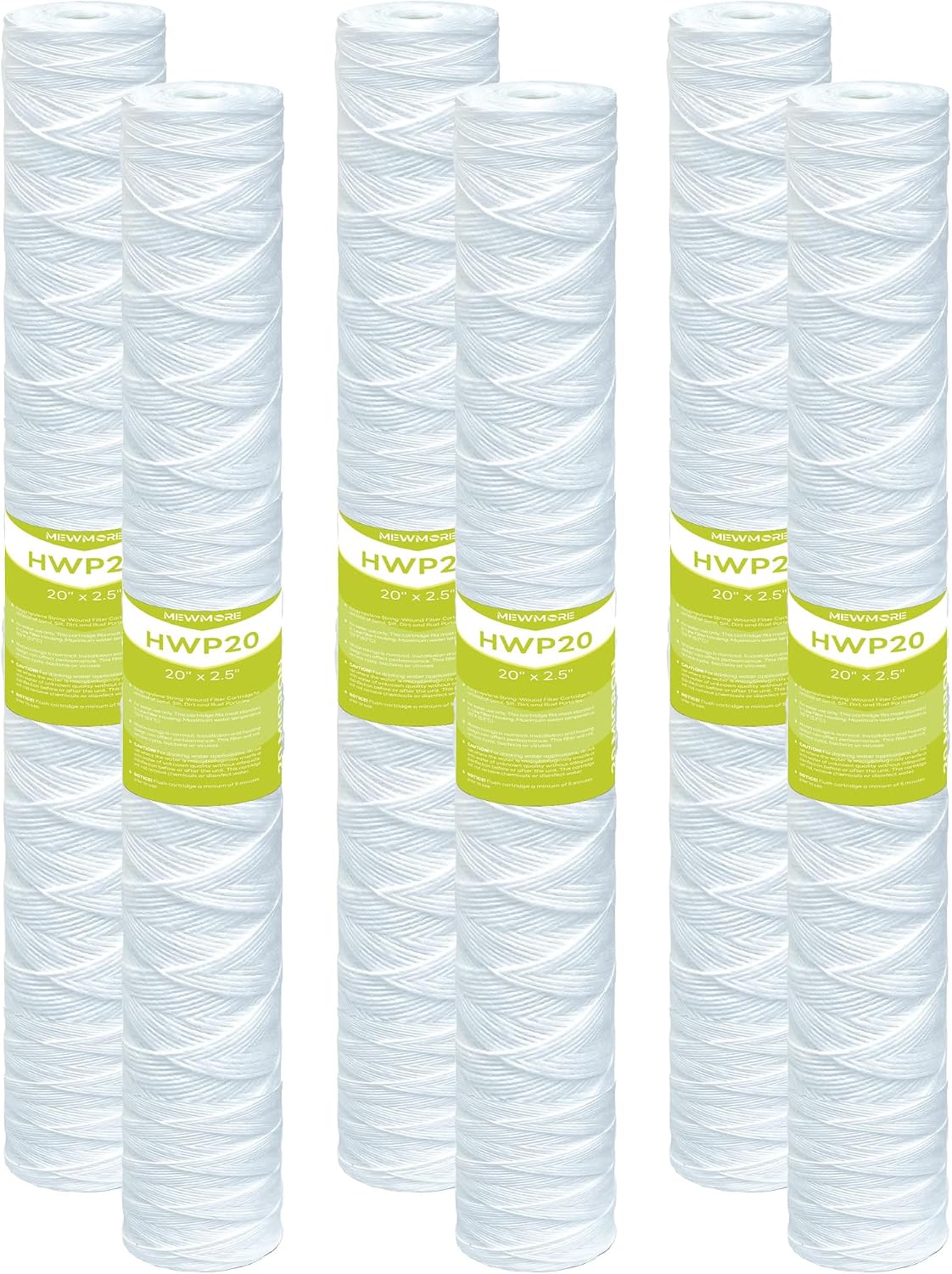 20 Micron Whole House Water Filter Cartridge, 20" x 2.5", 6-Pack
