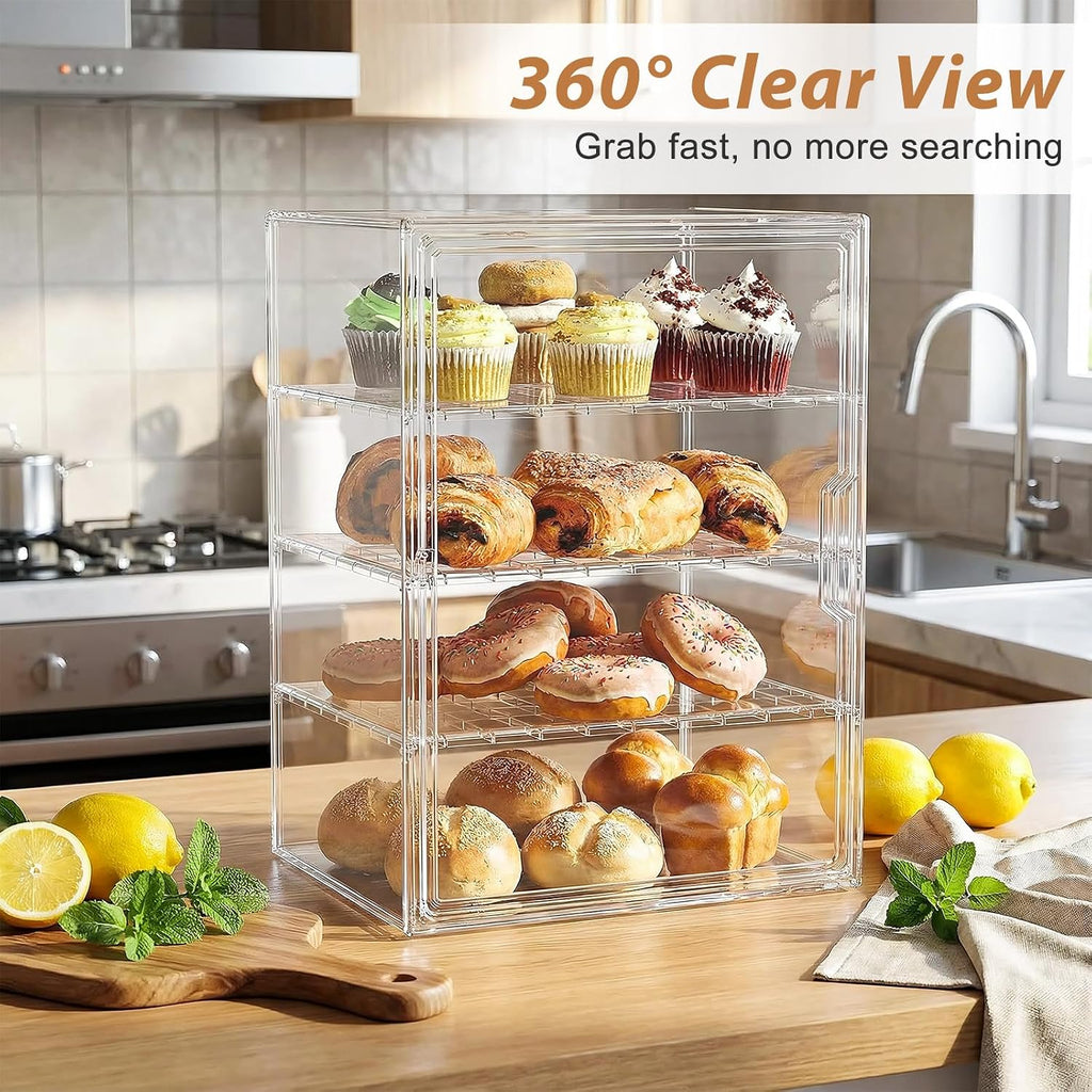 Bread Box, 4-Layer Adjustable Pastry Display Case, Transparent