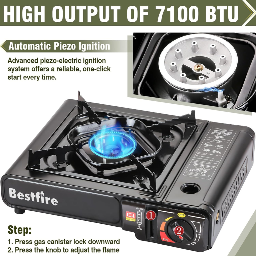 Portable Dual Fuel Camping Stove - 10,000 BTU Butane and Propane Stove with Adapter & Case - Single Burner Gas Stove