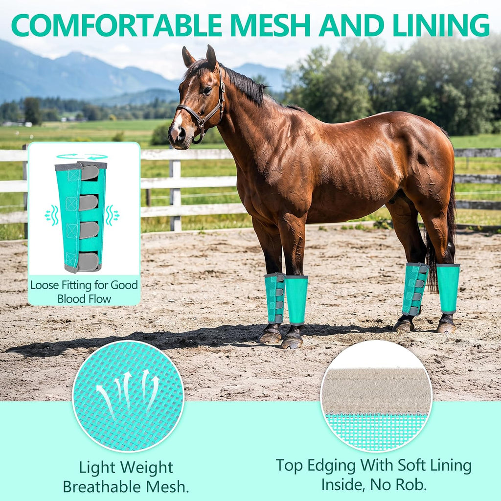 Fly Boots for Horses Set of 4 with Reflective Vercros, Loose Fitting Mesh Horse Fly Boots Leggings, Adjustable Equine