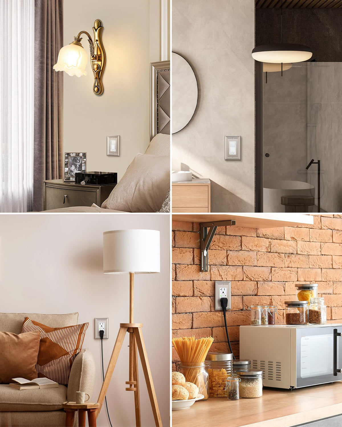 DEWENWILS Decorator Outlet Covers, Brushed Nickel Light Switch Cover Plates