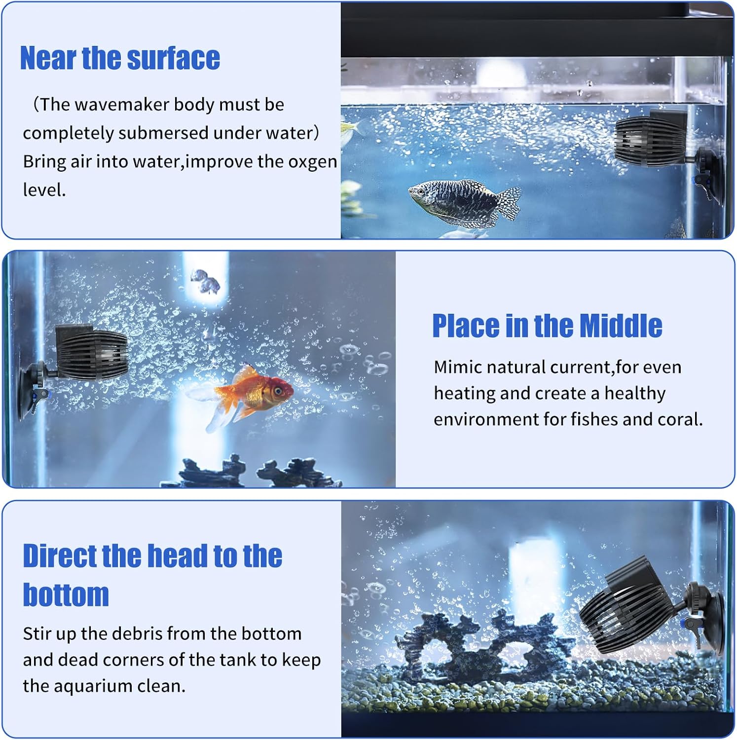 Circulation Pump, 800GPH Aquarium Wave Maker, Fish Tank Powerhead Submersible Water Pump with Suction Cup