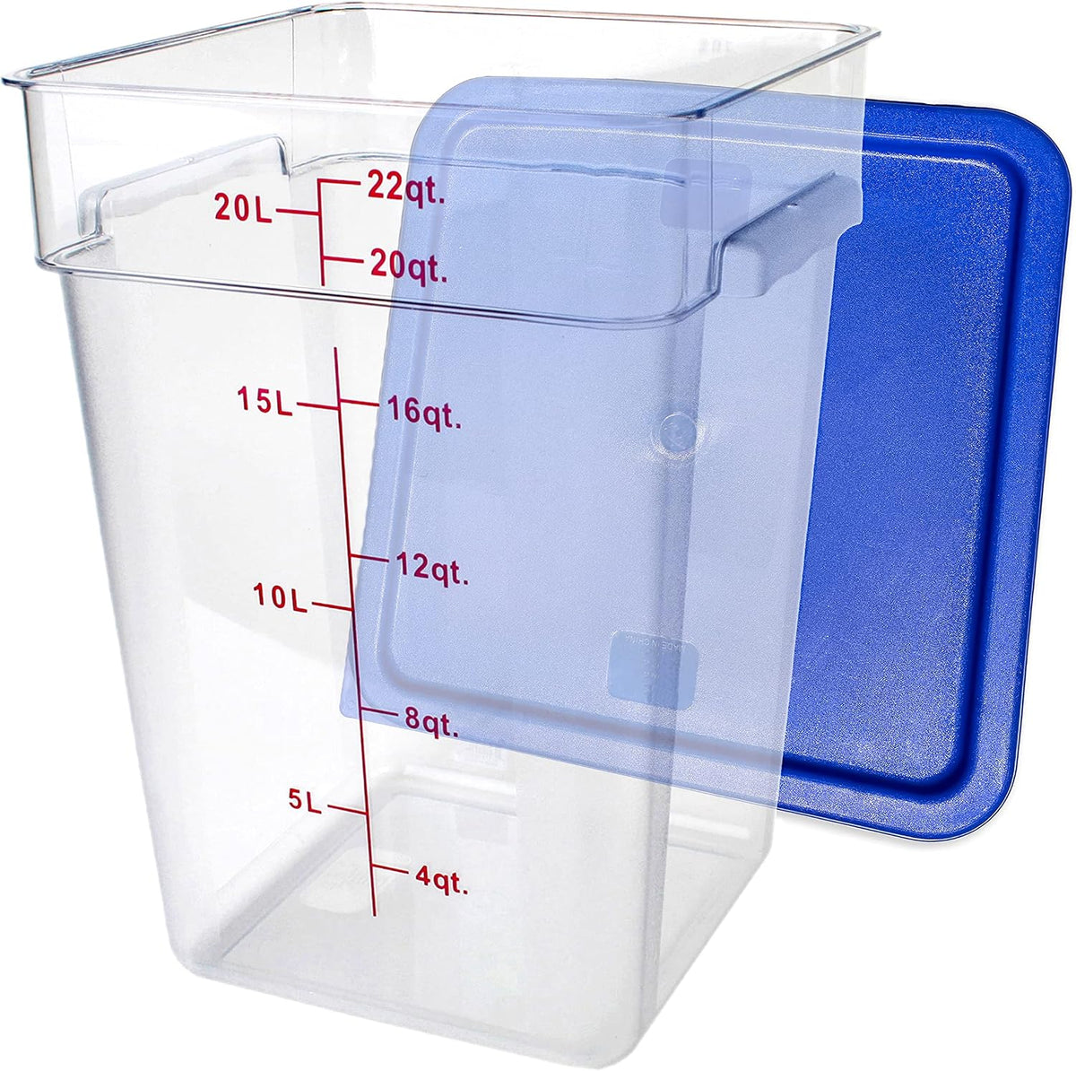 22 Quart Commercial Grade Clear Food Storage Square Polycarbonate Container With Blue Lid