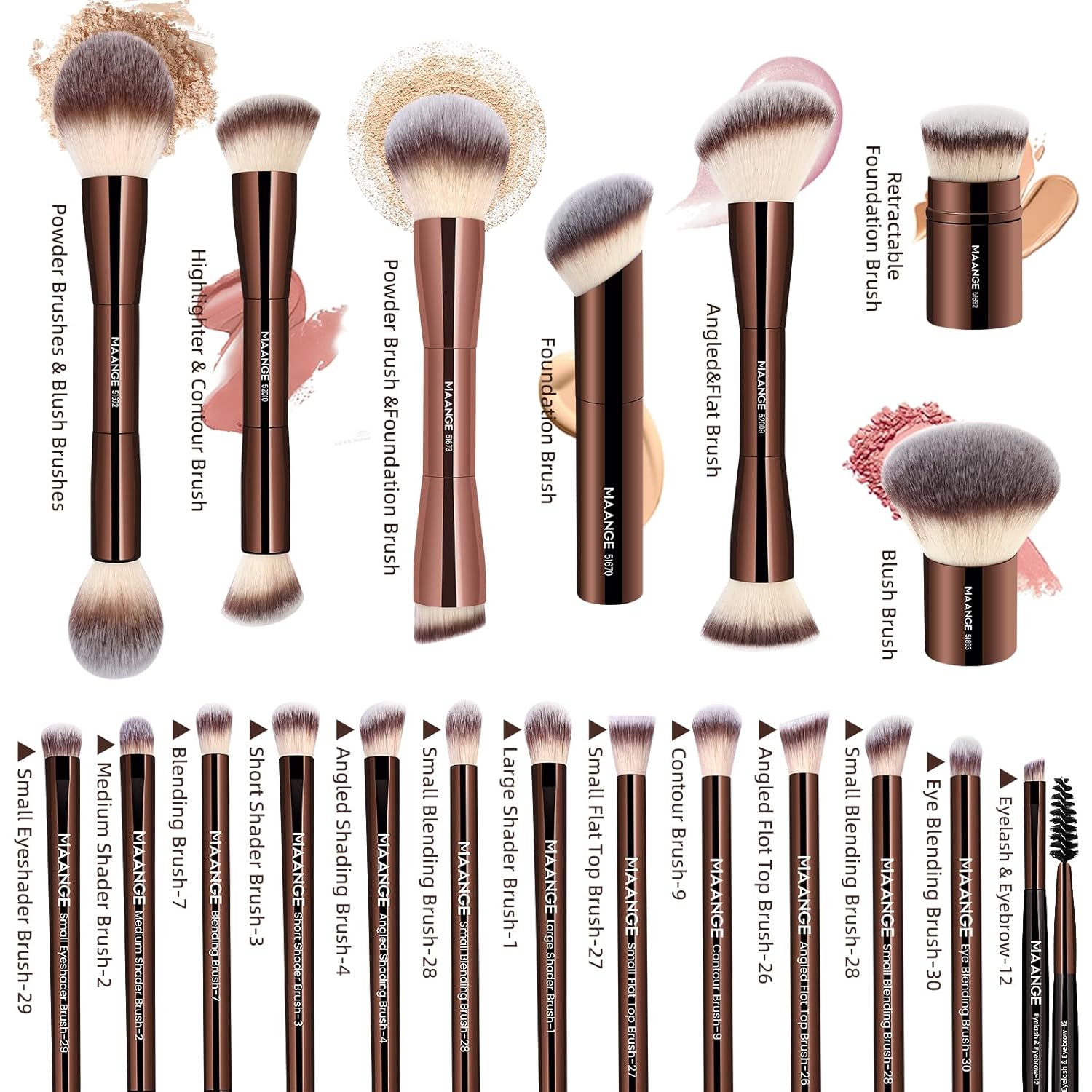 20 Pcs Makeup Brushes with Gift Box, Double-End Multi-functional Makeup Brushes for Blending Liquid Powder Concealer