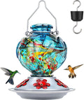 Hummingbird Feeders for Outdoors Hanging, Hand Blown Glass, Blue