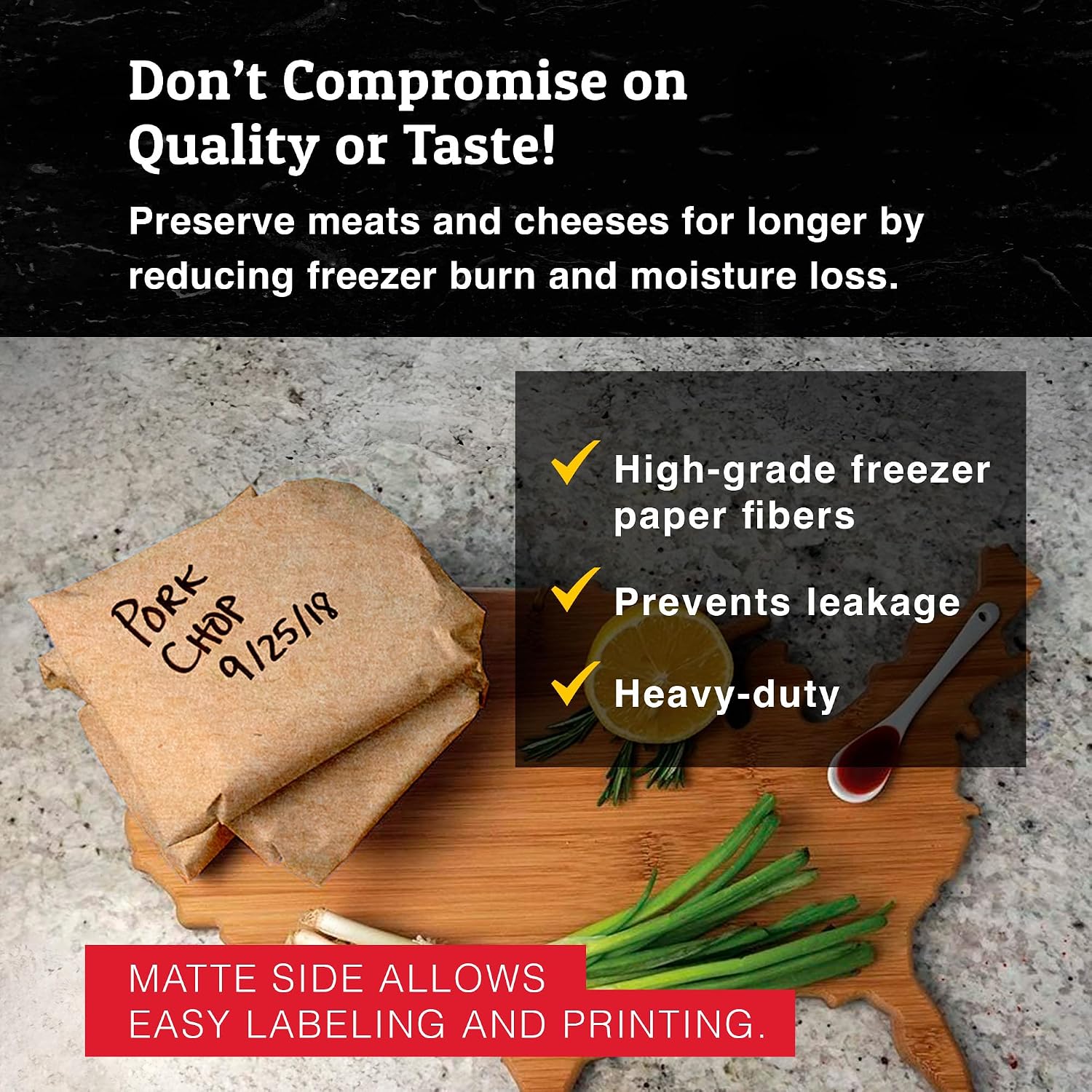 Natural Freezer Paper Dispenser Roll - Poly Coated Moisture Resistant Freezer Paper for Meat Wrapping - Freezer Burn