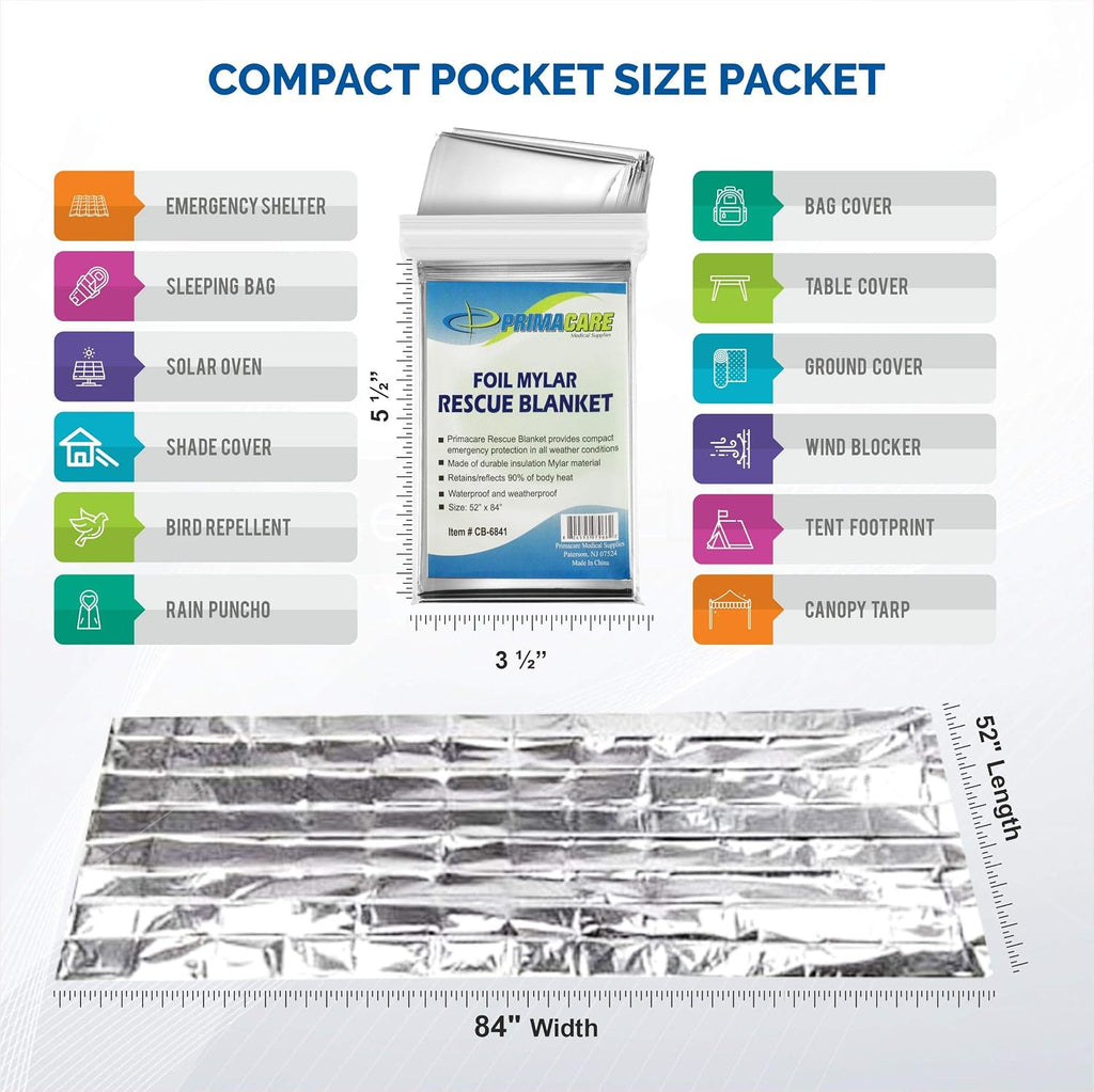 HB-10 Emergency Mylar Thermal Blankets – 10 Pack, 84" x 52", Silver – Reflective, Waterproof, Retains 90% Body Heat –