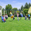Super 9 Metal Swing Set for Outdoor Backyard Play: Teeter Totter, Glide Ride, Roman Glider, Standing Swing, Trapeze