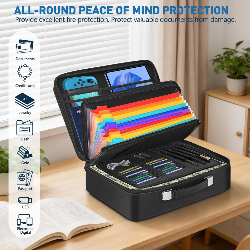 Fireproof Document Box with Combination Lock, Waterproof, Used for Storing Important Files, Certificates, Passport