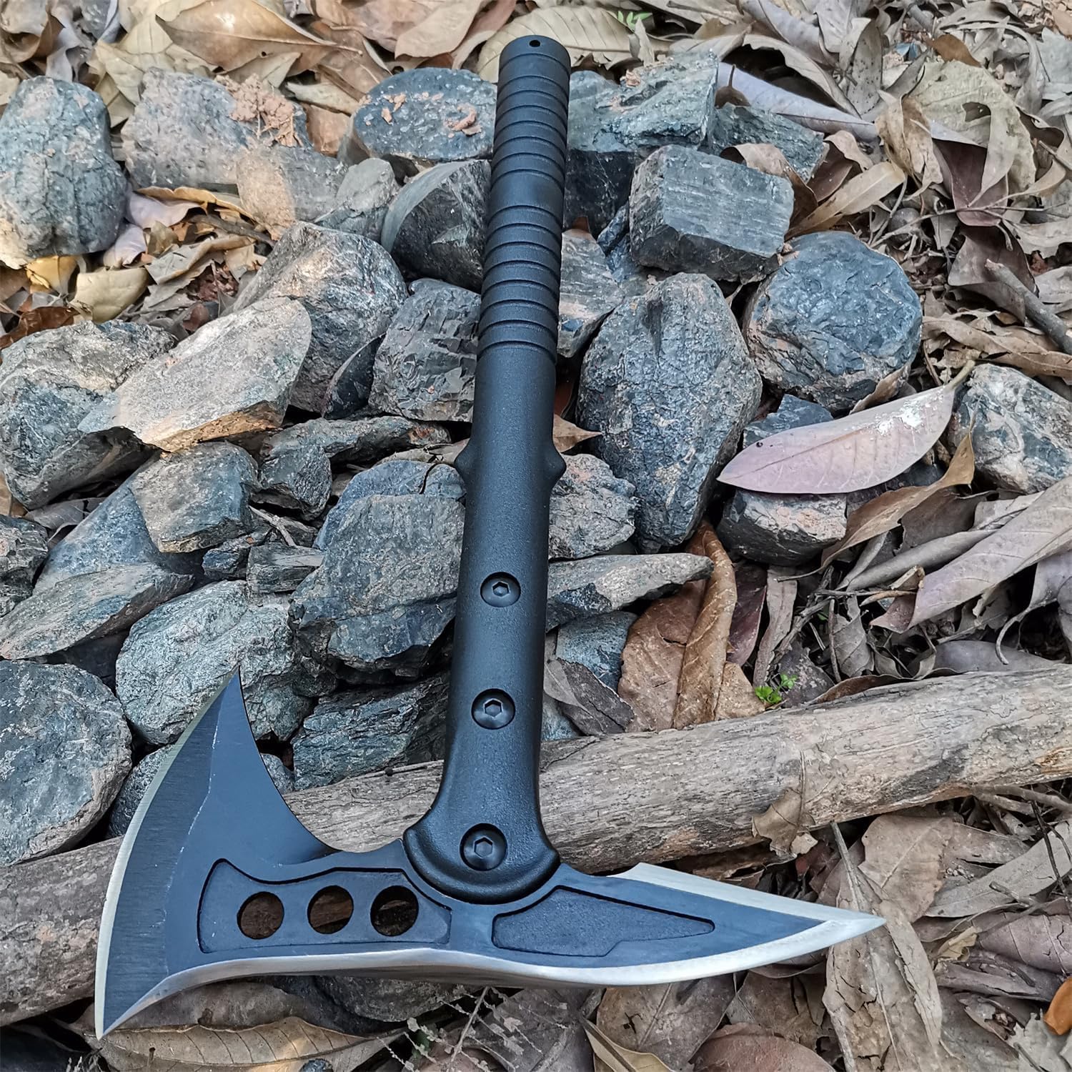 15.1" Camping Axe, Survival Throwing Hatchet with Sheath, Tactical Tomahawk with Spike, Nylon Fiber Handle for