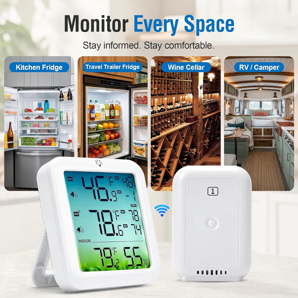 Refrigerator Thermometer with Alarm Freezer Thermometer with 2 Probes