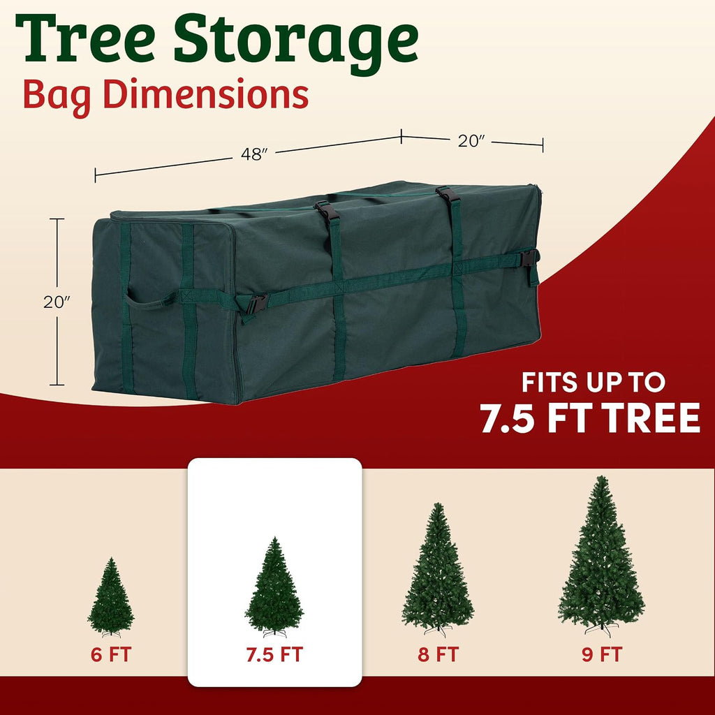 Heavy Duty Canvas Christmas Tree Storage Bag with Straps, fits up to 7.5 ft Tree, Green