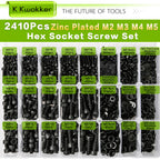 M2 M3 M4 M5 Hex Socket Bolt & Nut Assortment Kit, 2410Pcs