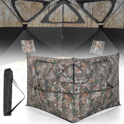 Hunting Blind, 2-Panel See Through Pop Up 2-3 Persons Camouflage Deer Blind with Windows & Carrying Bag, Portable