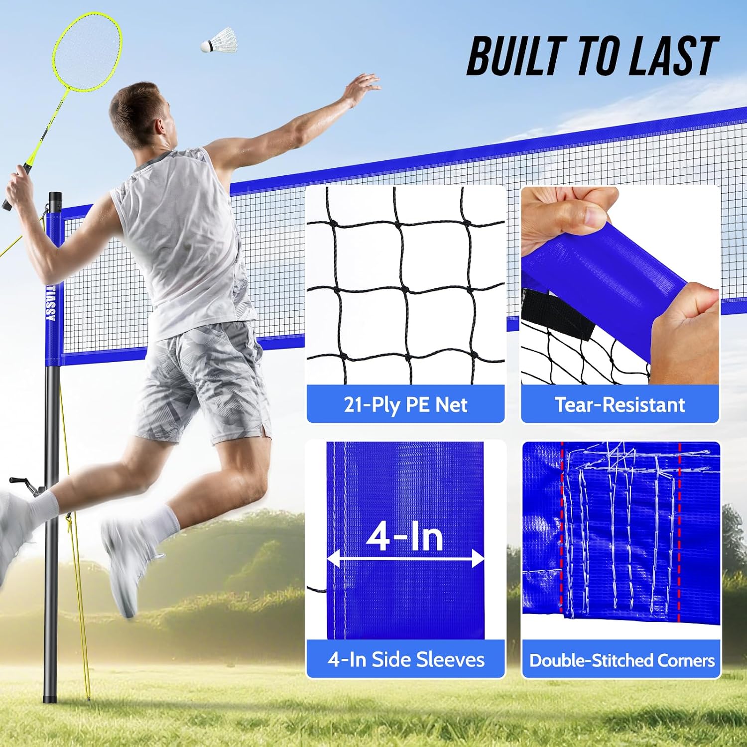 Portable Volleyball Net Set for Backyard, Adjustable Width (32/26/20FT) & Height, Anti-Sag Tension Design for Outdoor