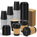 500 Pack 12 oz Disposable Coffee Cups with Lids and Sleeves(Black)