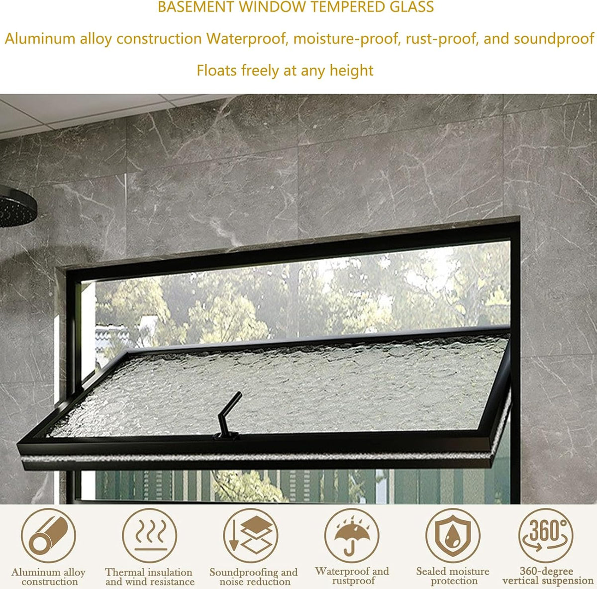 Aluminum Alloy Frame Hopper Window,Bathroom Window, 360Rotation Energy Efficient Replacement Window for Garage