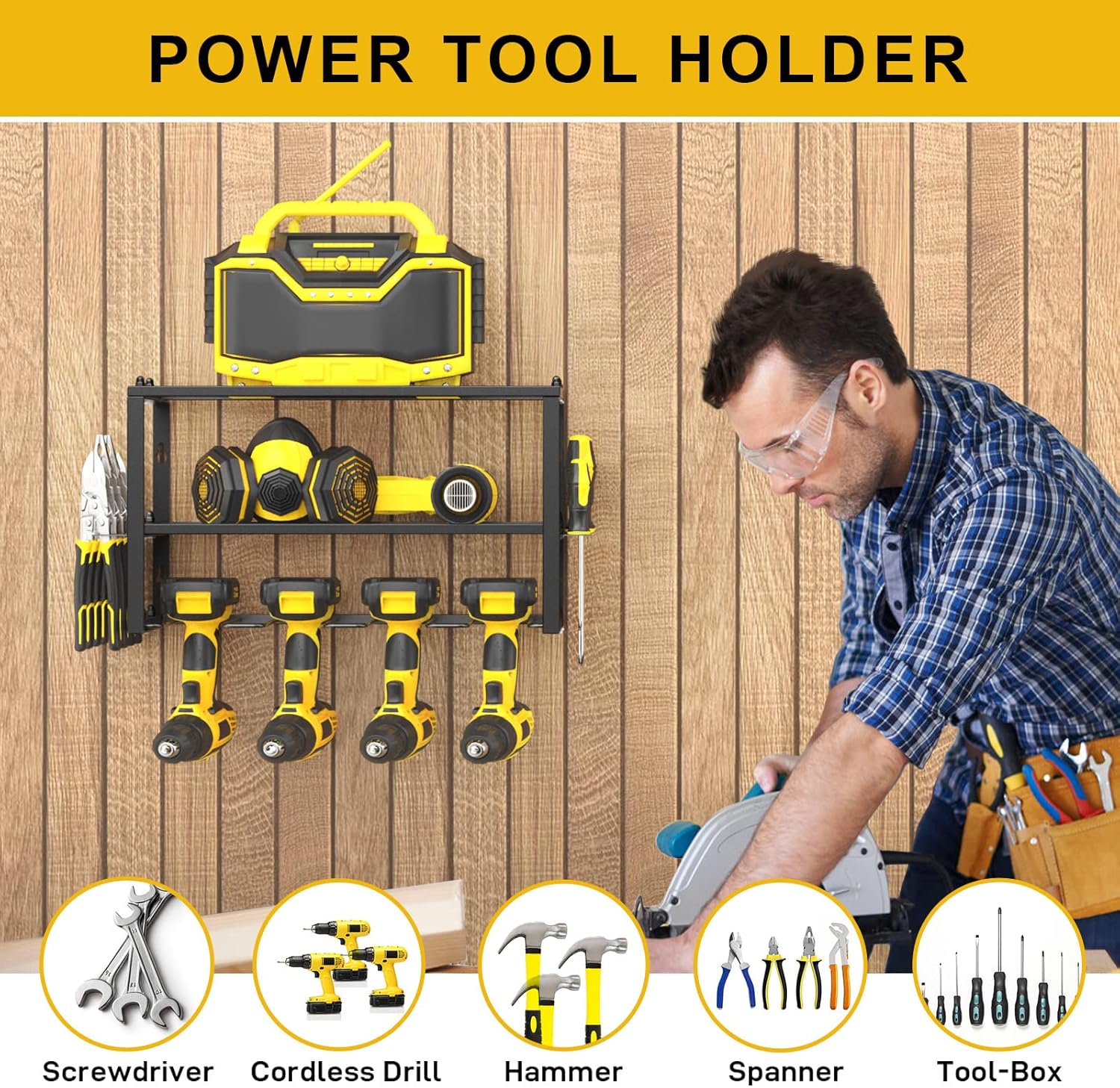 Power Tool Organizer- Power Drill Tool Holder- Heavy Duty Tool Shelf & 1 Pack 3 Layers Tool Rack Cordless Drill