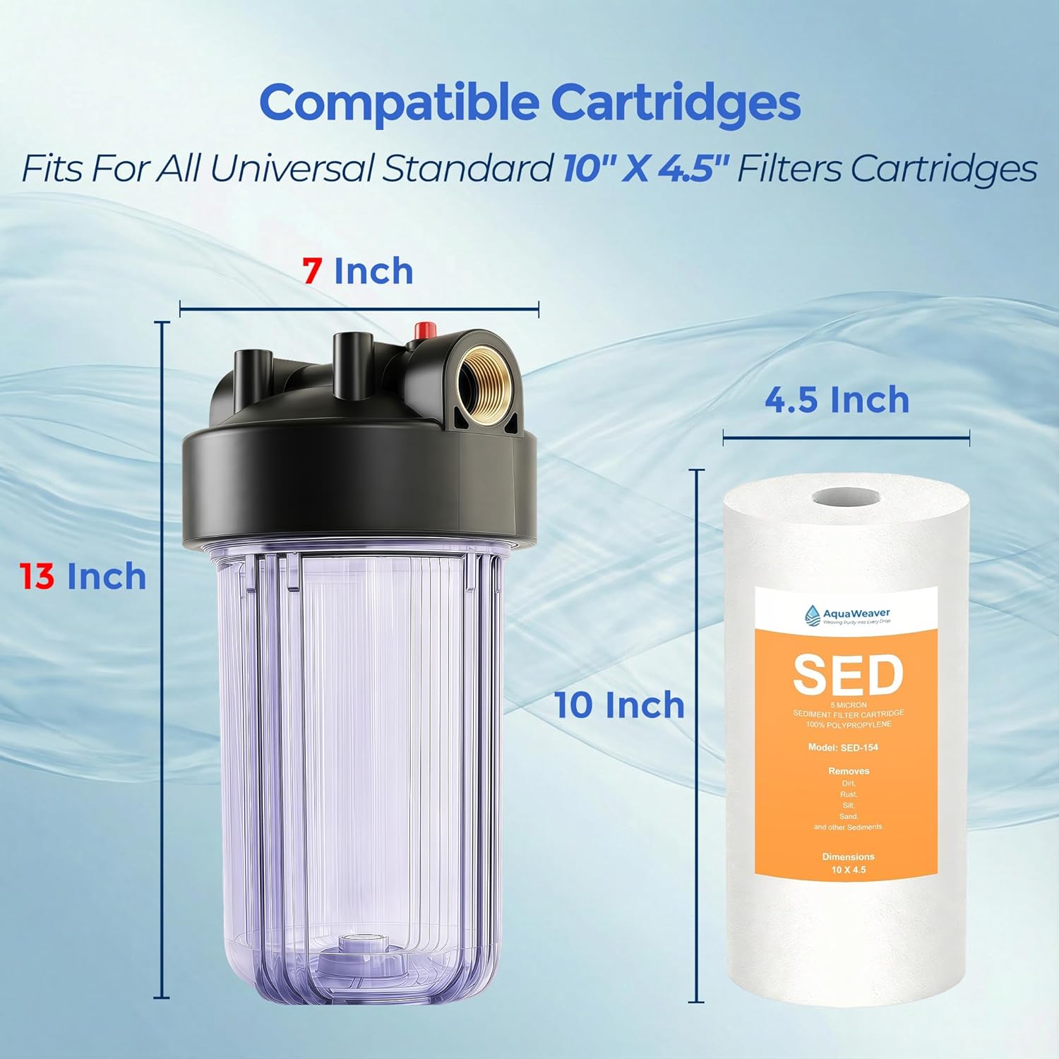 WH-C10HD 10" x 4.5" Whole House Water Filter Housing, Clear | Whole House Water Filter System, Whole House Filter
