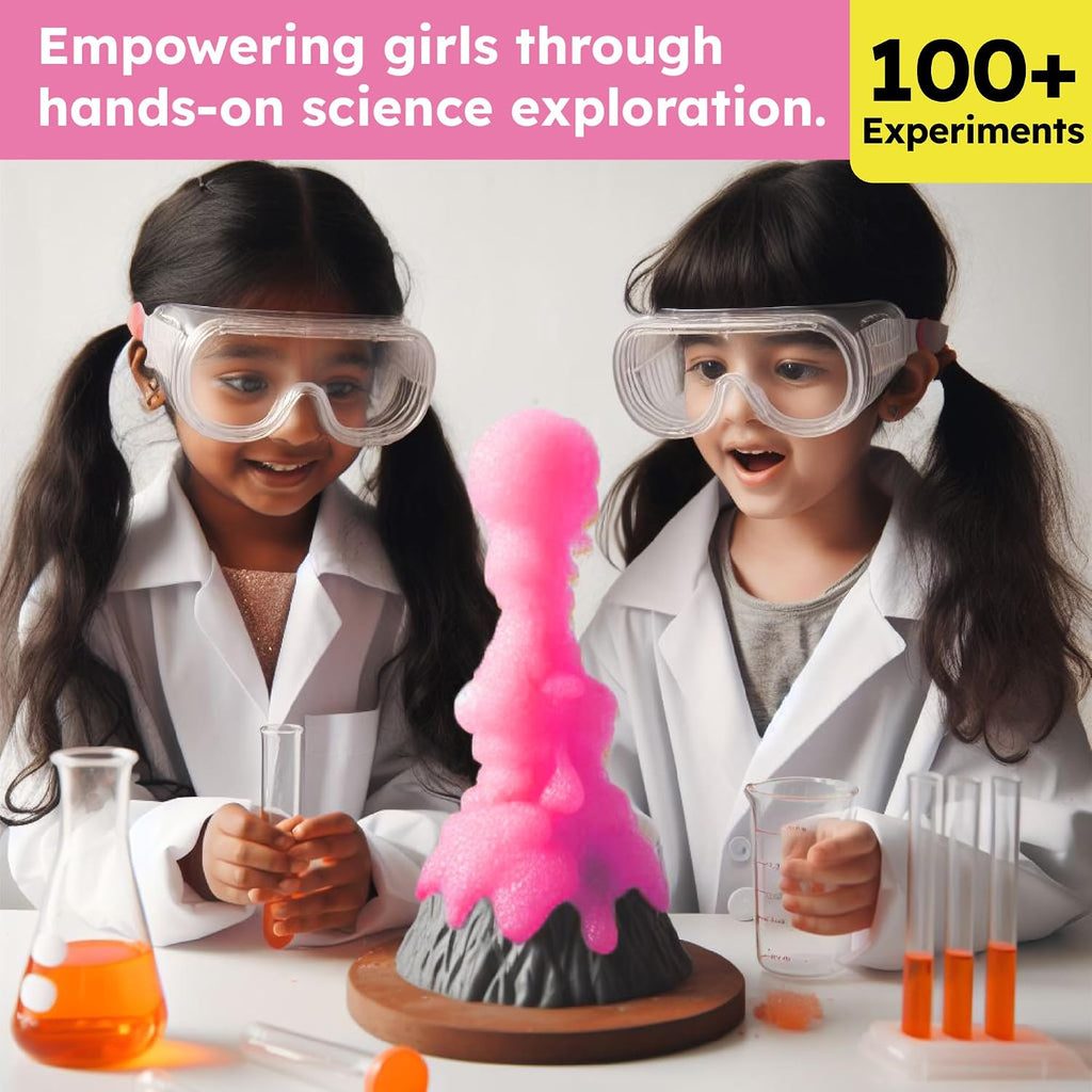 100+ Experiments Girls Science Kit for Kids Age 5-7 6-8 | Slime & Volcano Science Experiments Projects | Educational