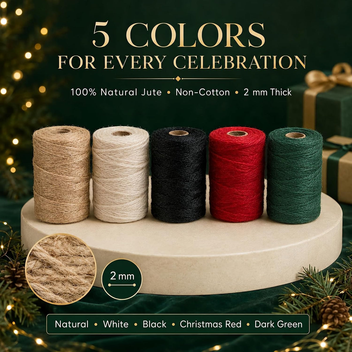 Natural Jute Twine String, 3 Rolls 984 Ft 2mm with 90 Gift Tags Set