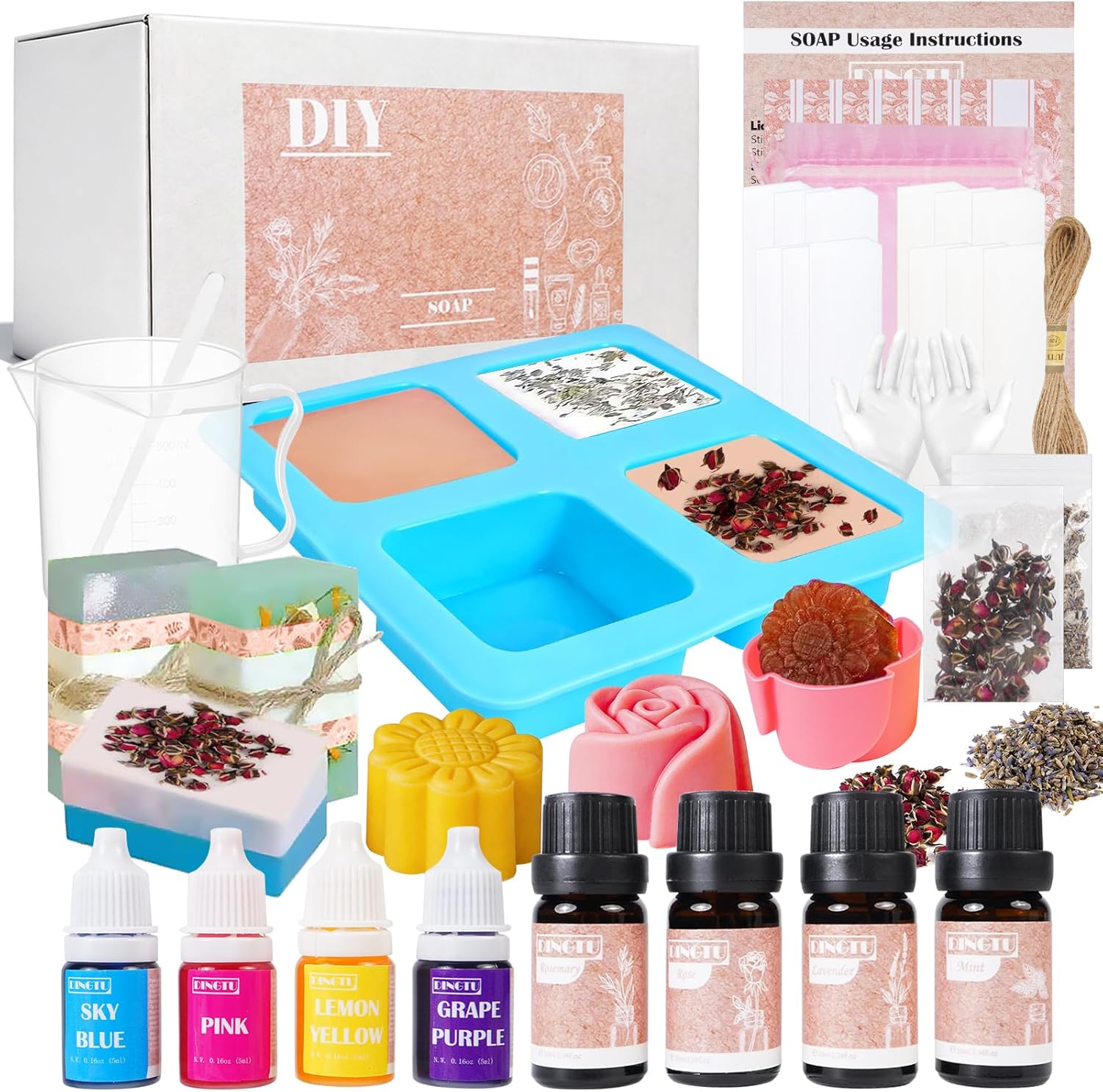Soap Making Kit for Adults, DIY Soap Making Kit, Melt and Pour Soap Making Supplies, Contains Mould Soap Base