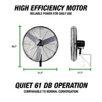 30 Inch Oscillating Wall Mount Fan 7500CFM Industrial Construction