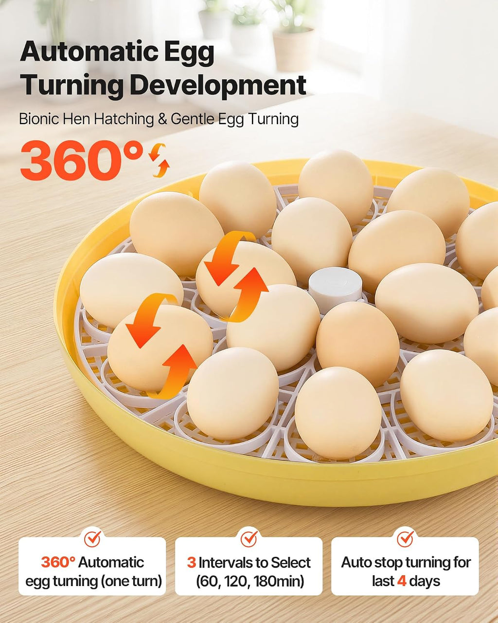 18 Egg Incubator, Automatic Egg Turner with LED Candler, Temperature & Humidity Control, 360° View Clear Window, Auto