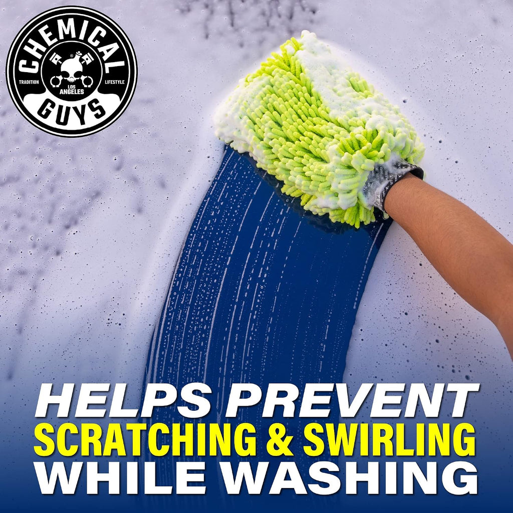 Chenille Microfiber Wash Mitt for Cars, Scratch-Free, 2 Pack | Ultra-soft lime green chenille holds thick suds and