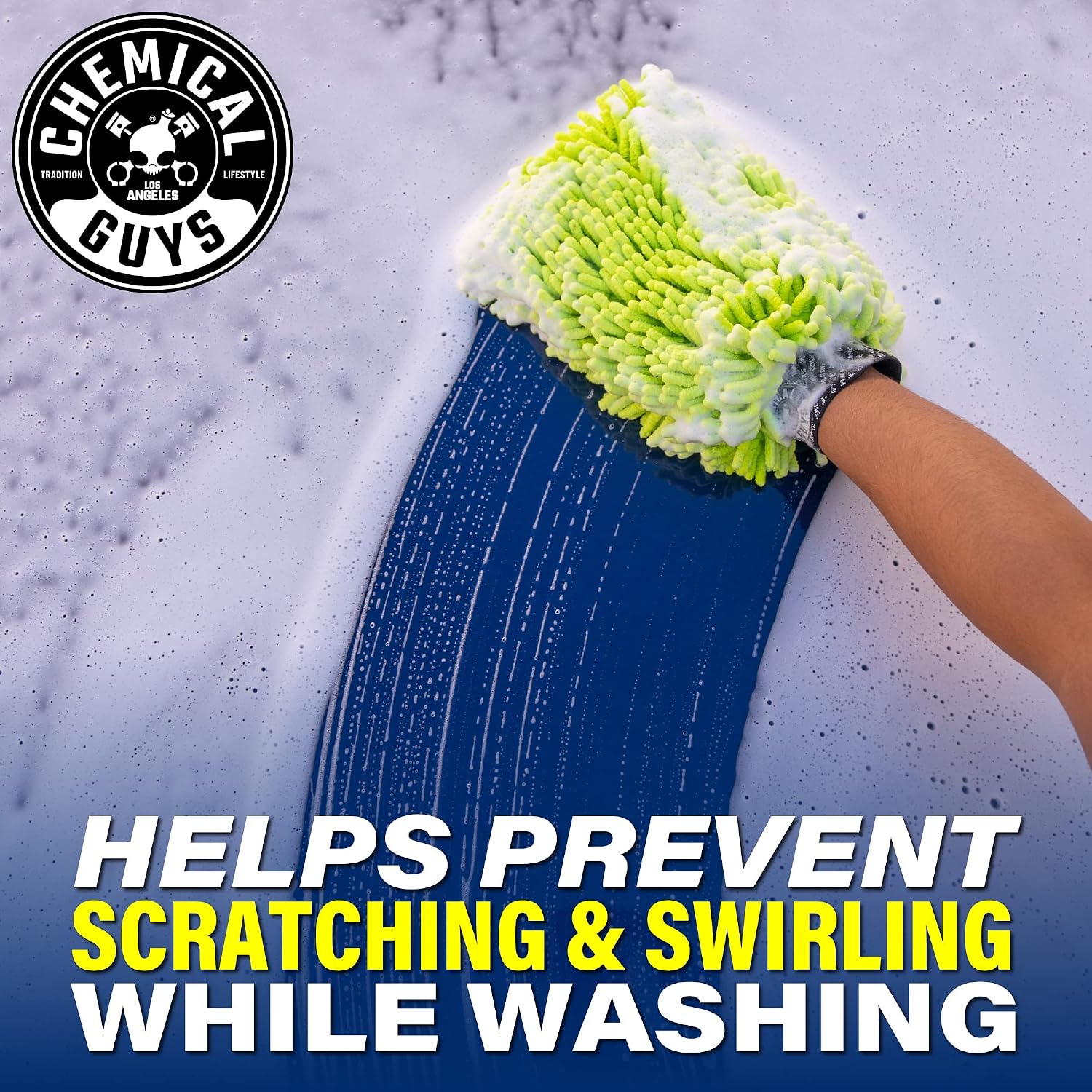 Chenille Microfiber Wash Mitt for Cars, Scratch-Free, 2 Pack | Ultra-soft lime green chenille holds thick suds and