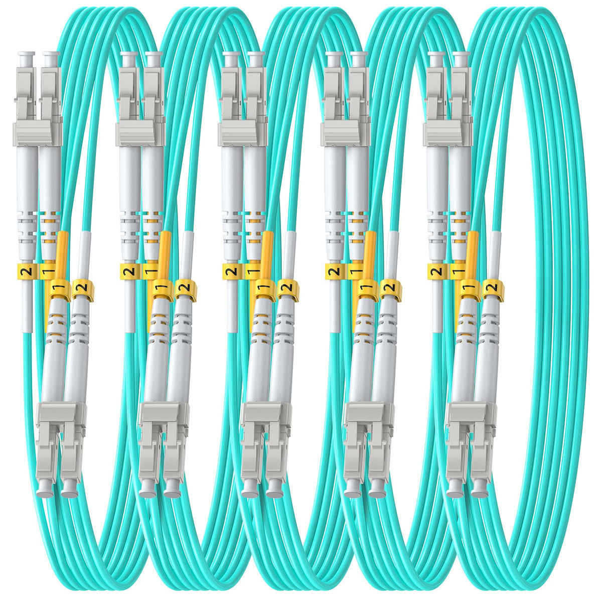 Multimode OM4 LC to LC Fiber Cable Duplex,10m/33ft, 5Pack