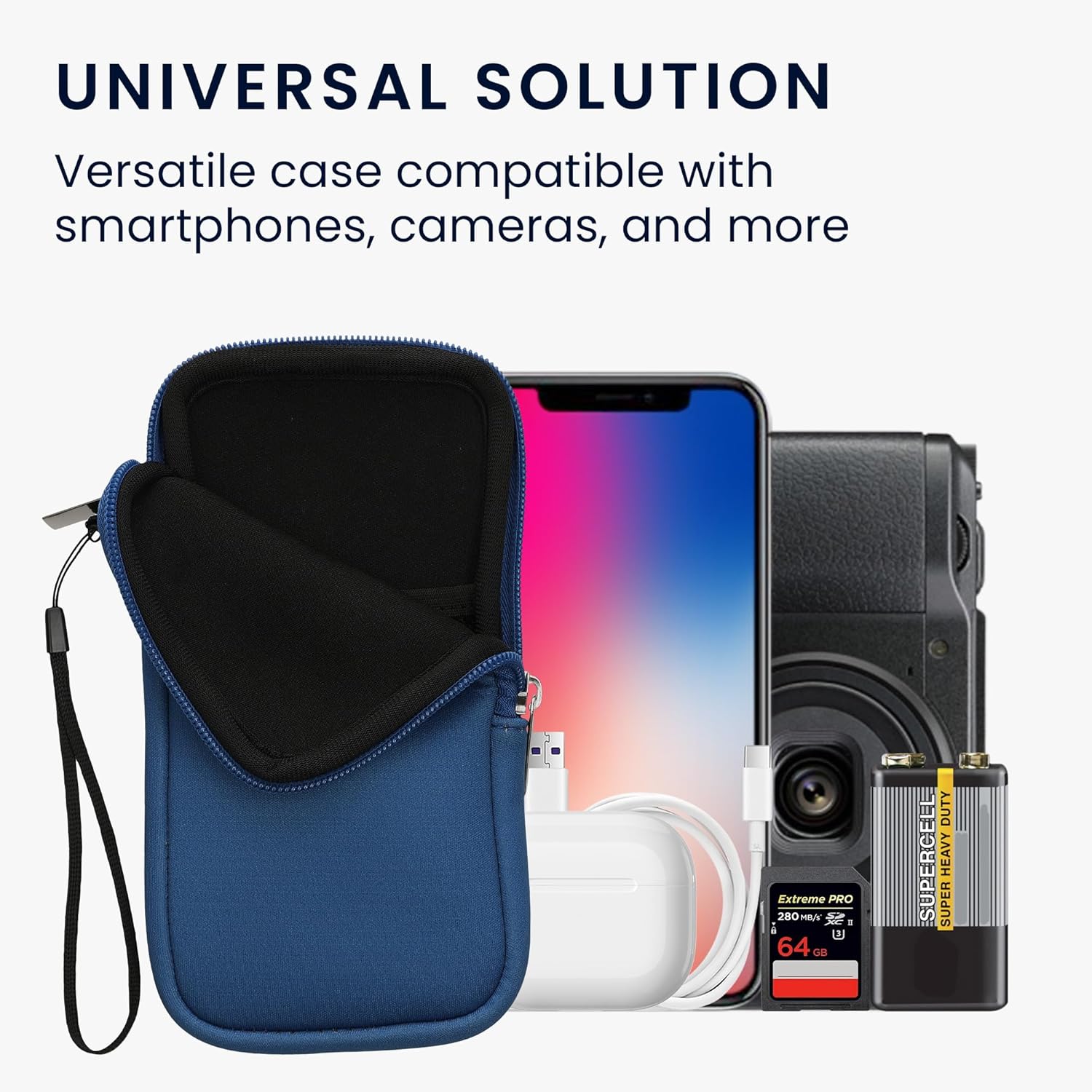Universal Phone Pouch Size XXL - 7" - Neoprene Smartphone Pouch with Zip - Water-Repellent Mobile Phone Case - Sleeve