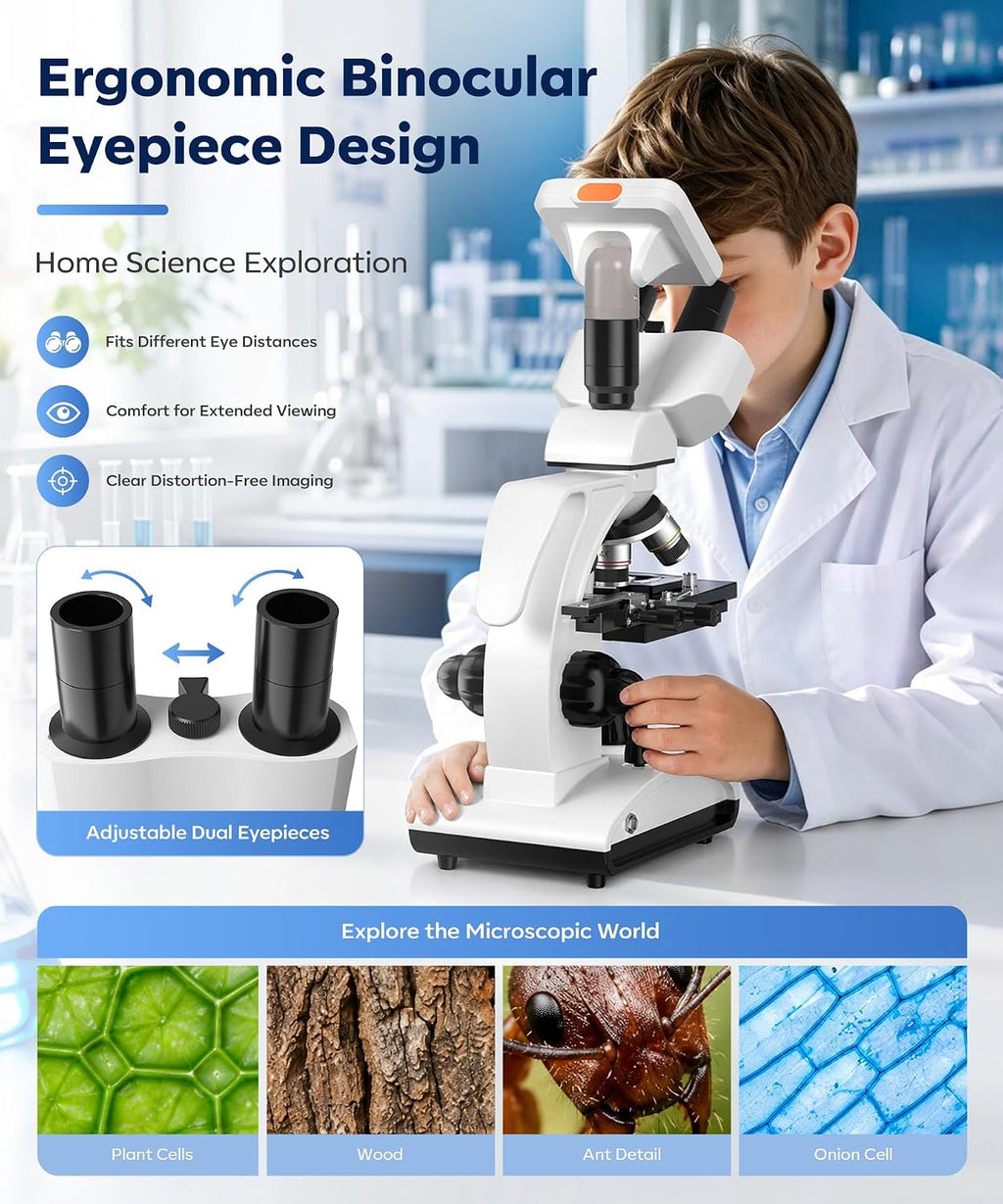 40x-2000x Biological Compound Trinocular Microscope | 5MP camera for digital capture, Professional grade optics