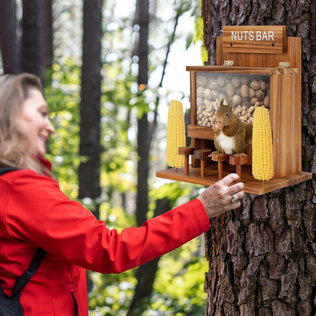 Squirrel Feeder for Outside Tree, Squirrel Picnic Table Feeder for Outdoors Corn Cob Peanut Feeder Funny Chipmunk