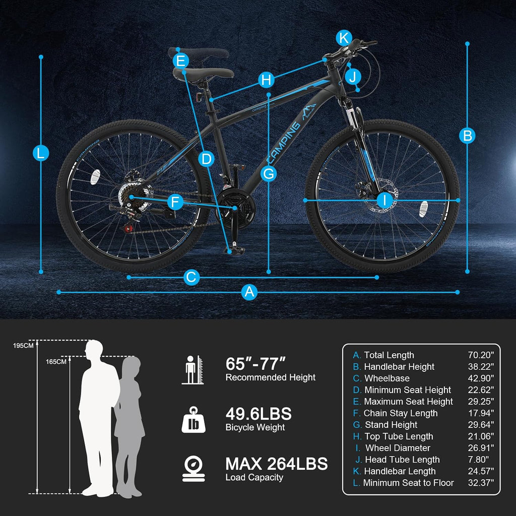 Mountain Bike 24/26/27.5 Inch Men & Women Mountain Bike with 21-Speed Adult Bikes, Double Disc Brake, Suspension Fork