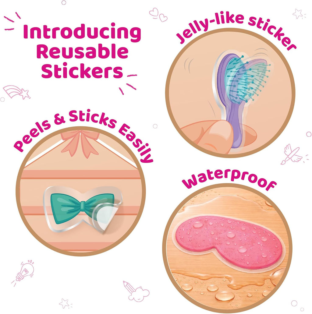 Reusable Sticker Fun – Hair & Makeup Kit |Reusable Glam Stickers for Kids | 6 Styling Scene Boards | Pretend Play |